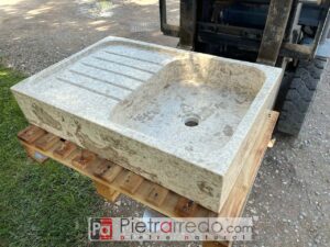 Country style kitchen sink price in saso pietra 1 basin with beige travertine drainer cost pietrarredo