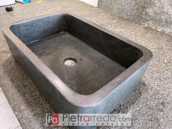 Lavabo rectangulaire en pierre noire grise 40 x 60 cm prix offres naturel onsale pietrarredo salle de bain prix coût