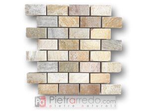 Mosaic offer in yellow Brazilian quartzite, palladian tiles on mesh, price of pietrarredo offer in Italy onsale