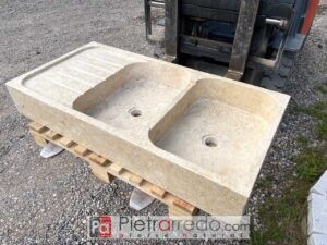 country kitchen sink in travertine type marble natural stone 2 sinks drainer great price pietrarredo milan