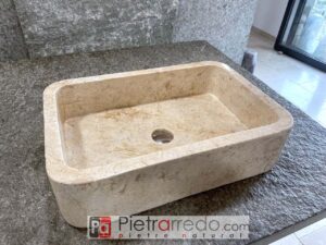 lavandino da bagno rettangolare colore crema travertino pietra marmo naturale elegante 4cm x 60cm prezzo pietrarredo Parabiago Milano Italy stone