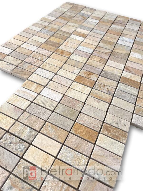 mosaic on mesh yellow Brazilian quartzite mosaics natural stone tiles shower trays pietrarredo offer