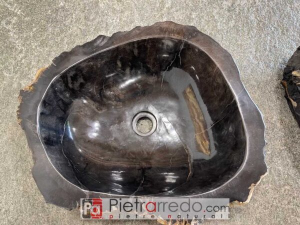 Waschbecken Angebot Waschbecken aus versteinertem Holz Indonesische fossile Einzelstücke schwarz mit Ciorteccia Pietrarredo Preis 50 cm