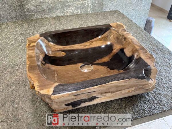 eleganti lavelli lavabi da bagno in legno fossilizzato naturale vero prezzi scontati pietrarredo milano