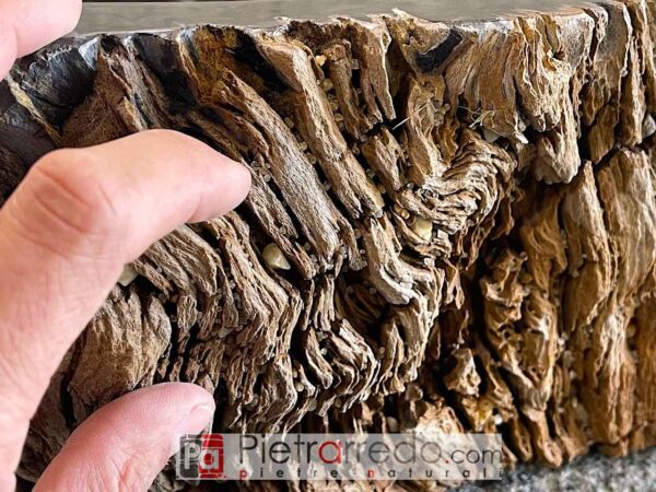 lavello lavandino da bagno in legno fossilizzato elegante pezzi unici pietra naturale pietrarredo costo