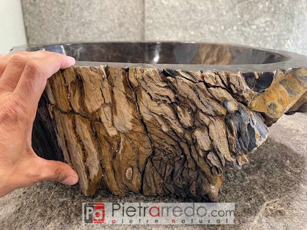 offre lavabo lavabo de salle de bain en bois fossilisé fossile indonésien pièces uniques noir avec ciorteccia pietrarredo prix 50 cm