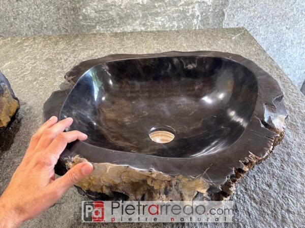 sink offer bathroom sink in fossilized wood Indonesian fossil unique pieces black with ciorteccia pietrarredo price 50 cm
