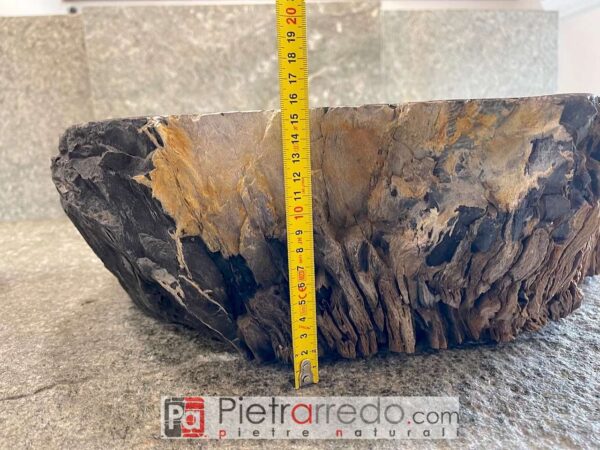 sink offer bathroom sink in fossilized wood Indonesian fossil unique pieces black with ciorteccia pietrarredo price 50 cm onsale