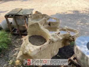 Cascade de roche pour mobilier de jardin en pierre beige monolithe prix pietratrarredo jeux d'eau pour jardins zen japonais