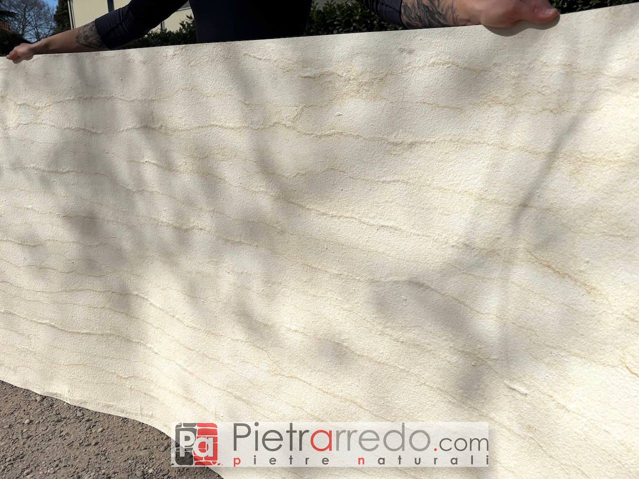 Flexible sheet in natural stone Cream color beige light white for wall cladding and wood veneer, price cost Pietrarredo Milano stone