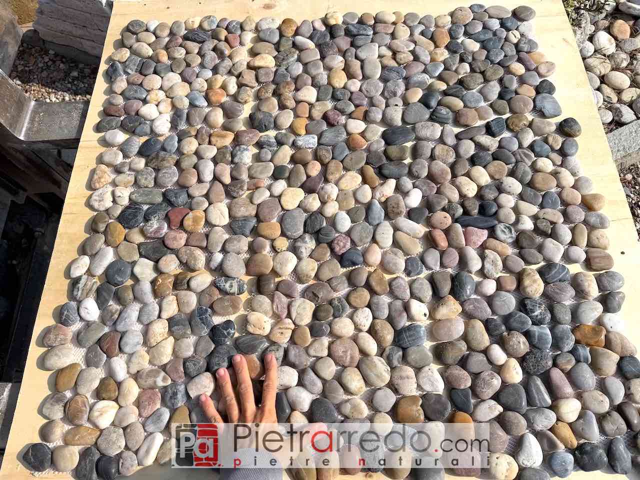 Palladiana mosaico su rete “CIOTTOLO NATURALE DI FIUME COLORE MISTO “, fogli pre assemblati da 30,5cm x 30,5cm