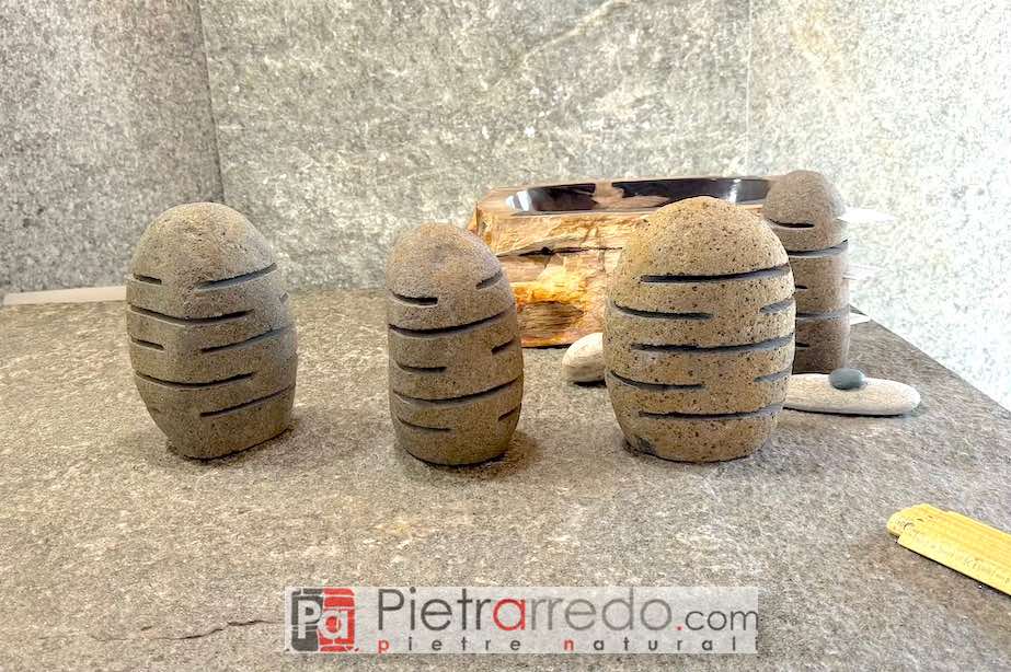 Porta candela- Punto luce “MOD 2” in sasso, ciottolo naturale di fiume scavato